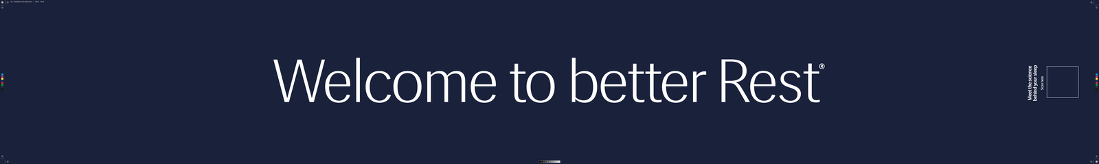 Luxury bed wrap — long navy banner with 'Welcome to better Rest' and a QR code
